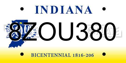 8ZOU380 Indiana License Plate