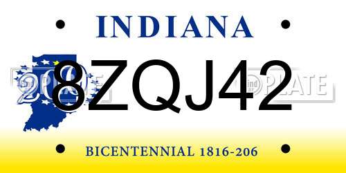 8ZQJ42 Indiana License Plate