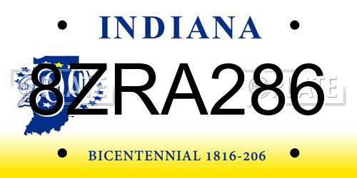 8ZRA286 Indiana License Plate