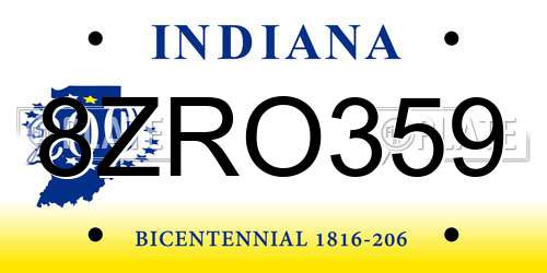 8ZRO359 Indiana License Plate