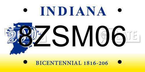 8ZSM06 Indiana License Plate