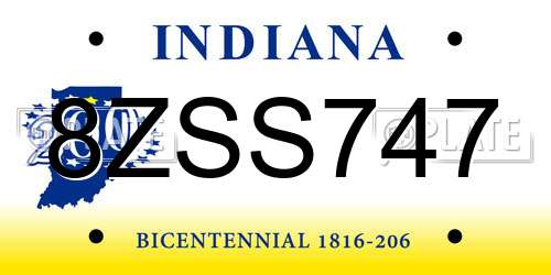 8ZSS747 Indiana License Plate