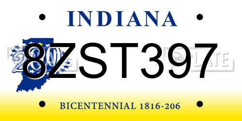 8ZST397 Indiana License Plate