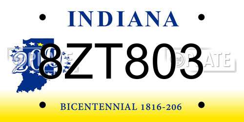 8ZT803 Indiana License Plate