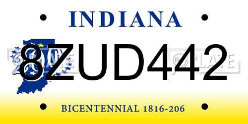 8ZUD442 Indiana License Plate