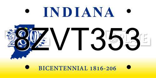 8ZVT353 Indiana License Plate