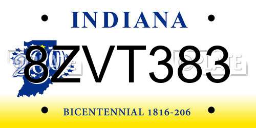 8ZVT383 Indiana License Plate