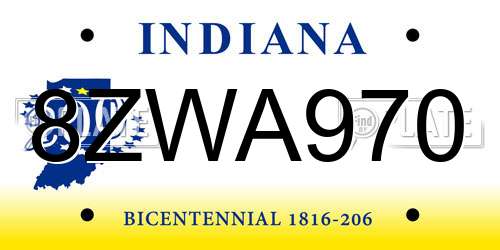 8ZWA970 Indiana License Plate