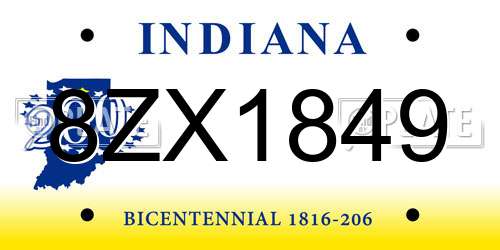 8ZX1849 Indiana License Plate