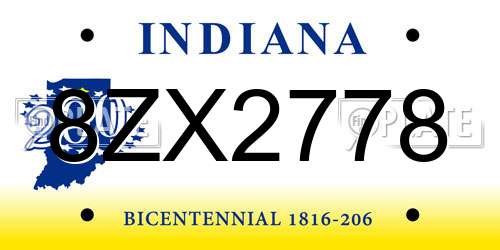 8ZX2778 Indiana License Plate