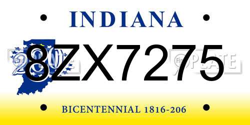 8ZX7275 Indiana License Plate