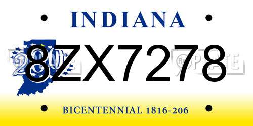 8ZX7278 Indiana License Plate