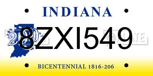 8ZXI549 Indiana License Plate