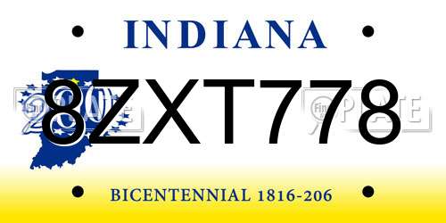 8ZXT778 Indiana License Plate