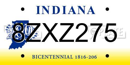 8ZXZ275 Indiana License Plate
