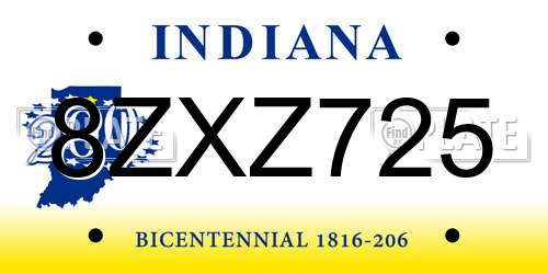8ZXZ725 Indiana License Plate