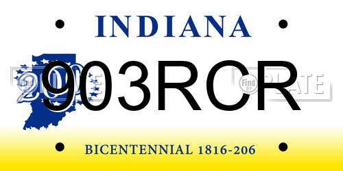 903RCR Indiana License Plate