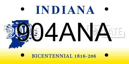 904ANA Indiana License Plate