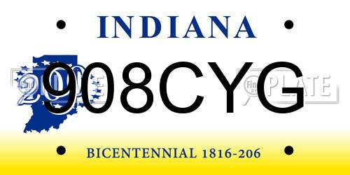 908CYG Indiana License Plate
