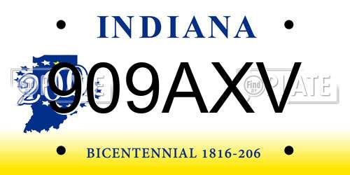 909AXV Indiana License Plate