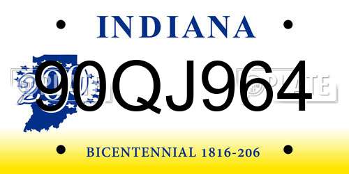 90QJ964 Indiana License Plate