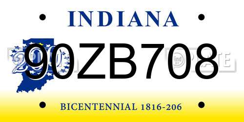 90ZB708 Indiana License Plate