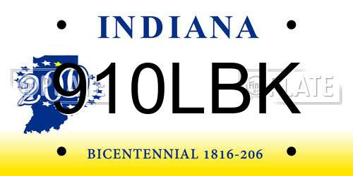910LBK Indiana License Plate