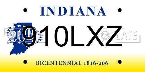 910LXZ Indiana License Plate