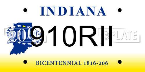 910RII Indiana License Plate