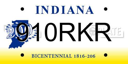 910RKR Indiana License Plate