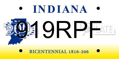919RPF Indiana License Plate
