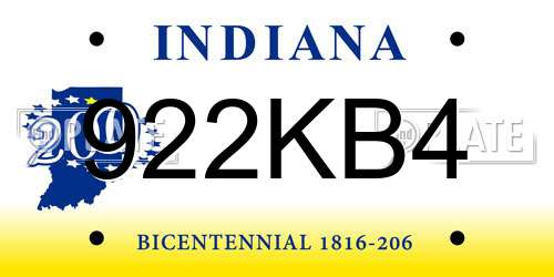922KB4 Indiana License Plate