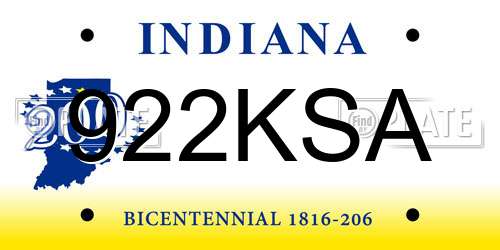 922KSA Indiana License Plate