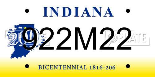 922M22 Indiana License Plate