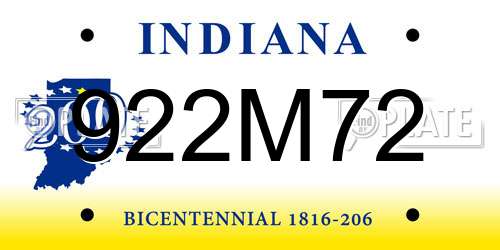 922M72 Indiana License Plate