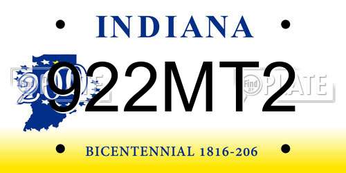 922MT2 Indiana License Plate