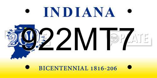 922MT7 Indiana License Plate