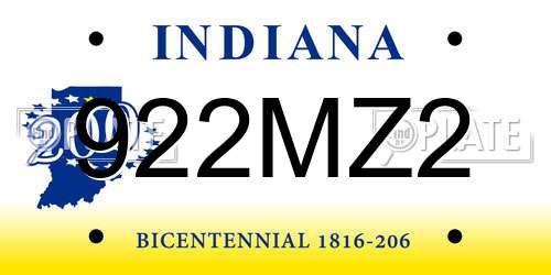 922MZ2 Indiana License Plate