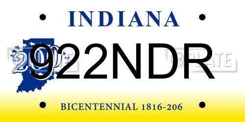 922NDR Indiana License Plate
