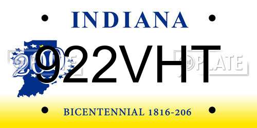 922VHT Indiana License Plate