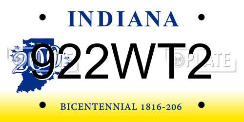 922WT2 Indiana License Plate