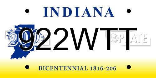 922WTT Indiana License Plate