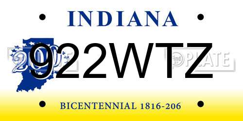 922WTZ Indiana License Plate