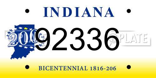 92336 Indiana License Plate