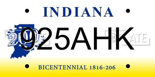 925AHK Indiana License Plate