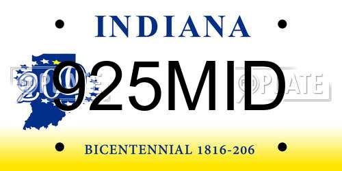925MID Indiana License Plate