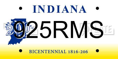 925RMS Indiana License Plate