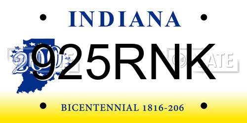925RNK Indiana License Plate