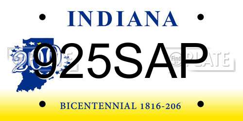 925SAP Indiana License Plate