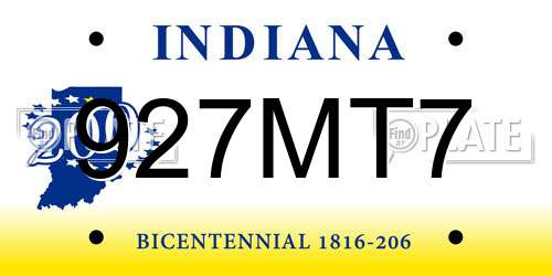 927MT7 Indiana License Plate
